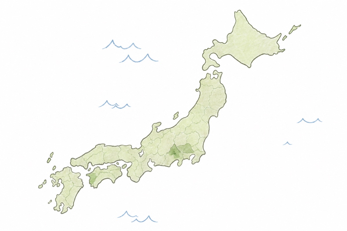 A soft watercolor map of Japan