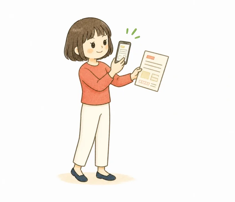 A woman photographing a Japanese paper notice with her phone